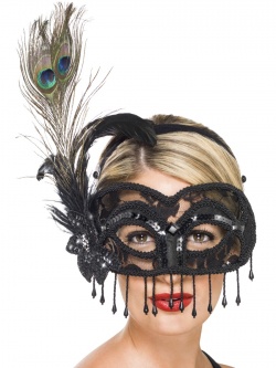 Benátská maska na čelence - černá