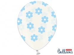 Průhledný balónek - modré kytičky - 1ks